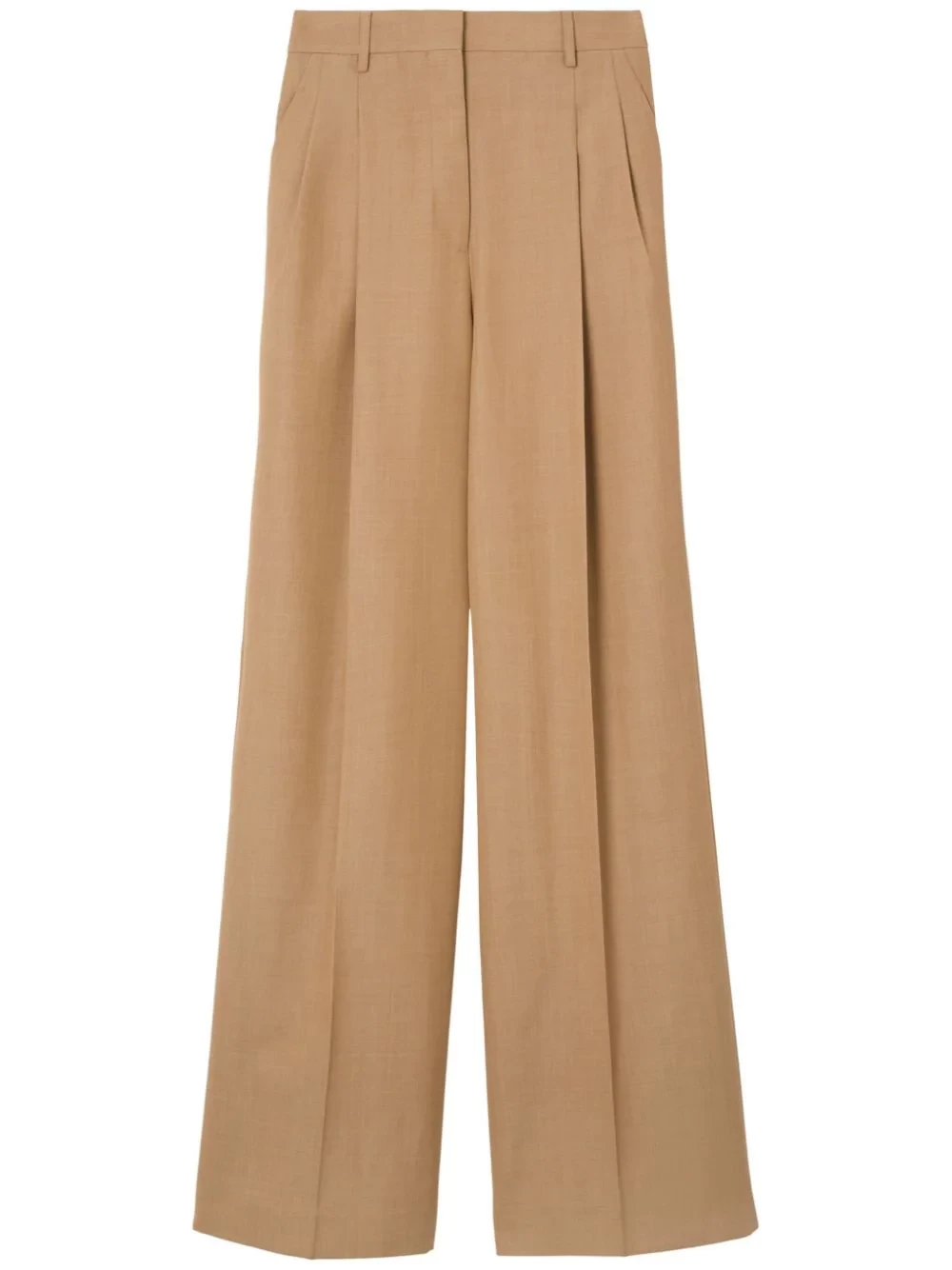 Wide-leg pleated wool trousers