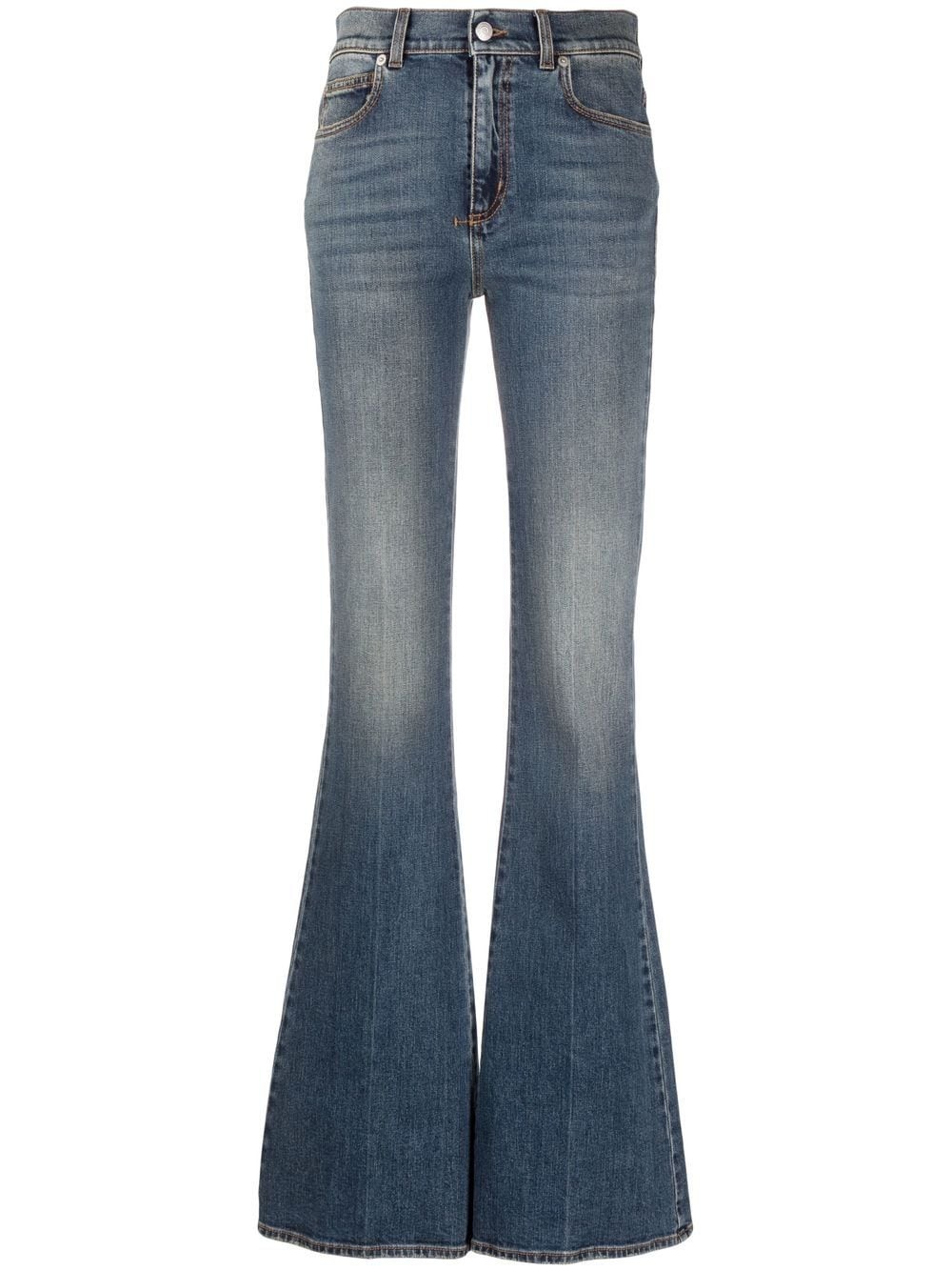 high-waisted flared jeans
