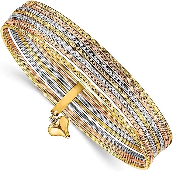 ICE CARATS 14k Tri Color Gold Dangle Heart Set Of 7 Slip On Bangle Bracelet Fine Jewelry For Women Gifts For Her
