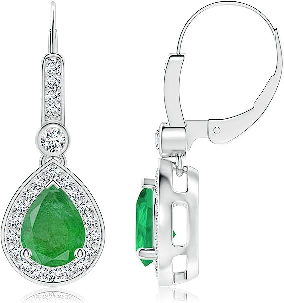 ANGARA Natural Emerald Halo Earrings for Women Girls in 14K Solid Gold/Platinum | May Birthstone Jewelry Gift for Her | Birthday | Wedding | Anniversary