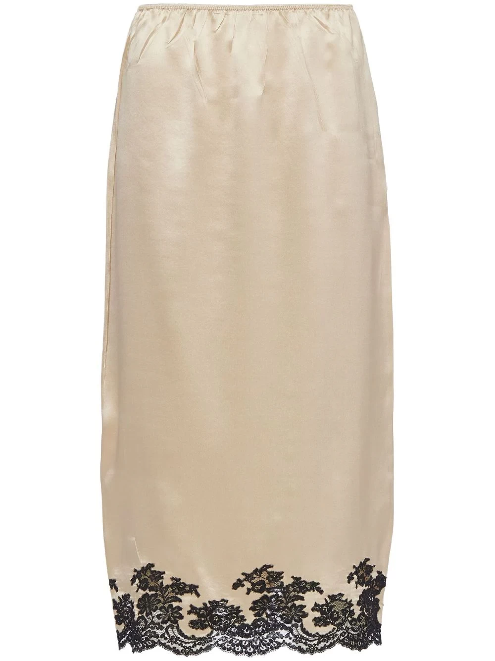 lace-trimmed silk midi skirt