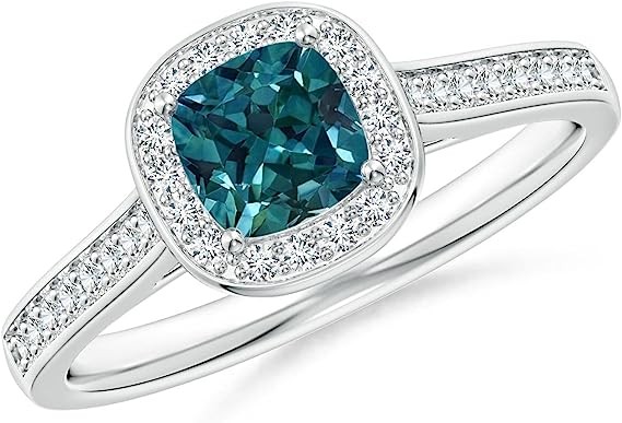 Angara Natural Teal Montana Sapphire Halo Ring for Women, Girls in 14K Solid Platinum | September Birthstone Jewelry Gift for Her | Birthday | Wedding | Anniversary | Enagagement