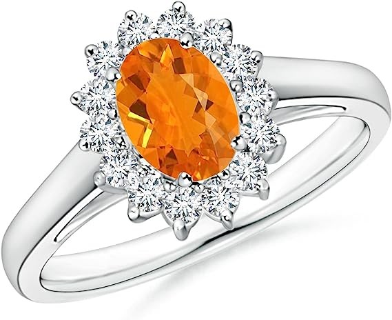 Angara Natural Fire Opal Halo Ring for Women, Girls in Sterling Silver/14K Solid Platinum | October Birthstone Jewelry Gift for Her |Birthday|Wedding|Anniversary|Engagement