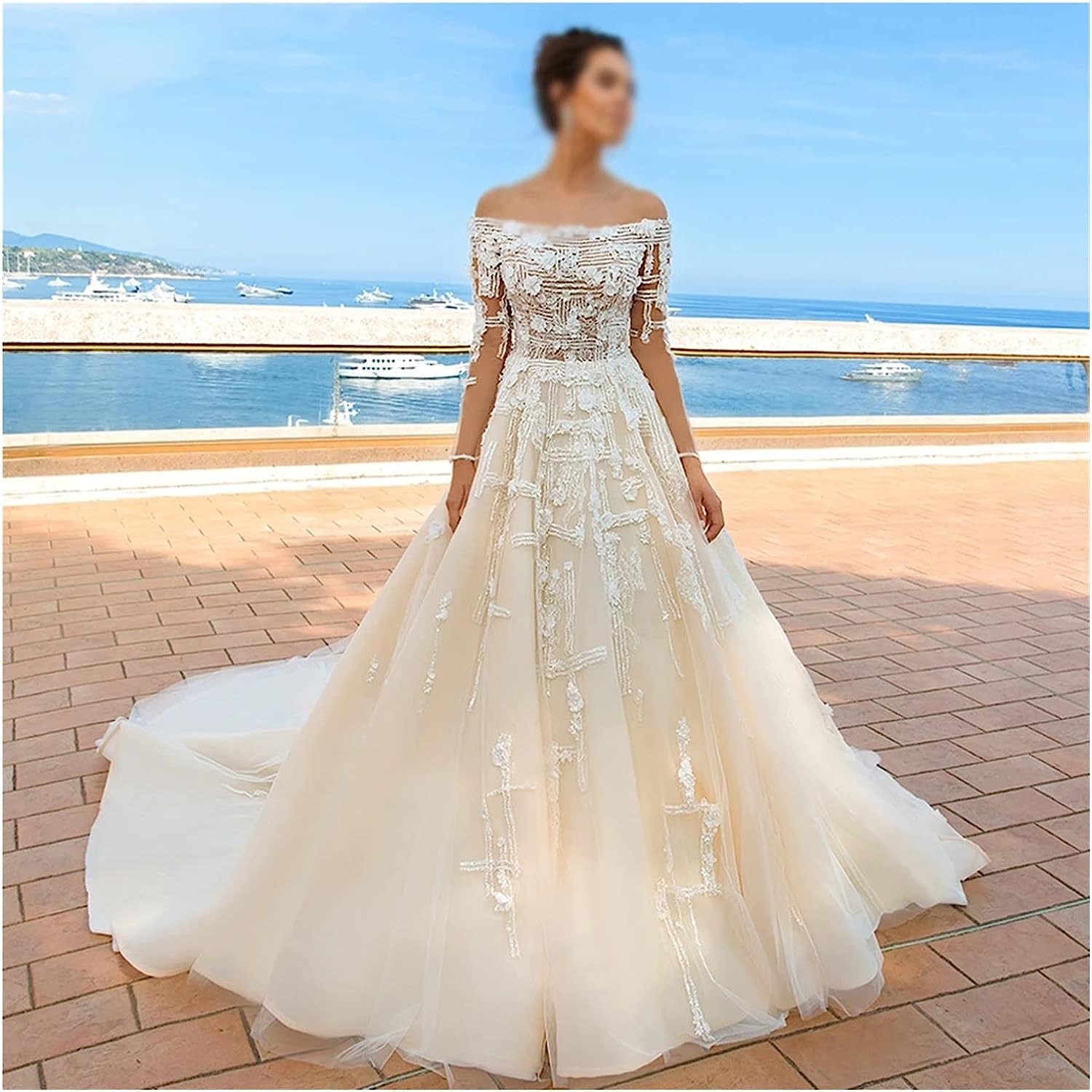 Lace Wedding Dress Applique Beaded Floral Vintage Bridal Gown