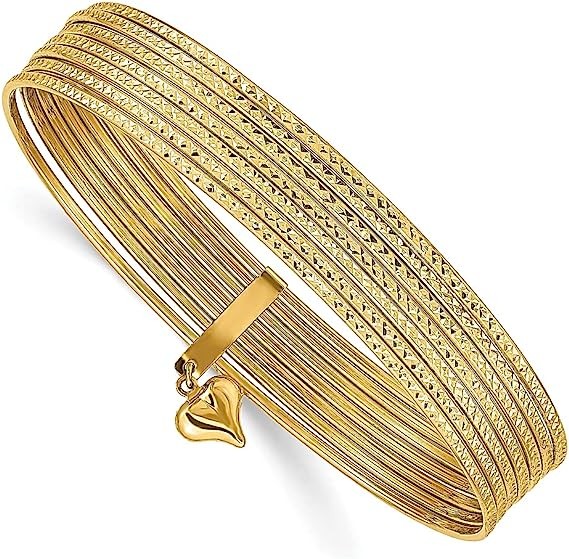 ICE CARATS 14k Yellow Gold Dangle Heart Set Of 7 Slip On Bangle Bracelet Fine Jewelry For Women Gifts For Her
