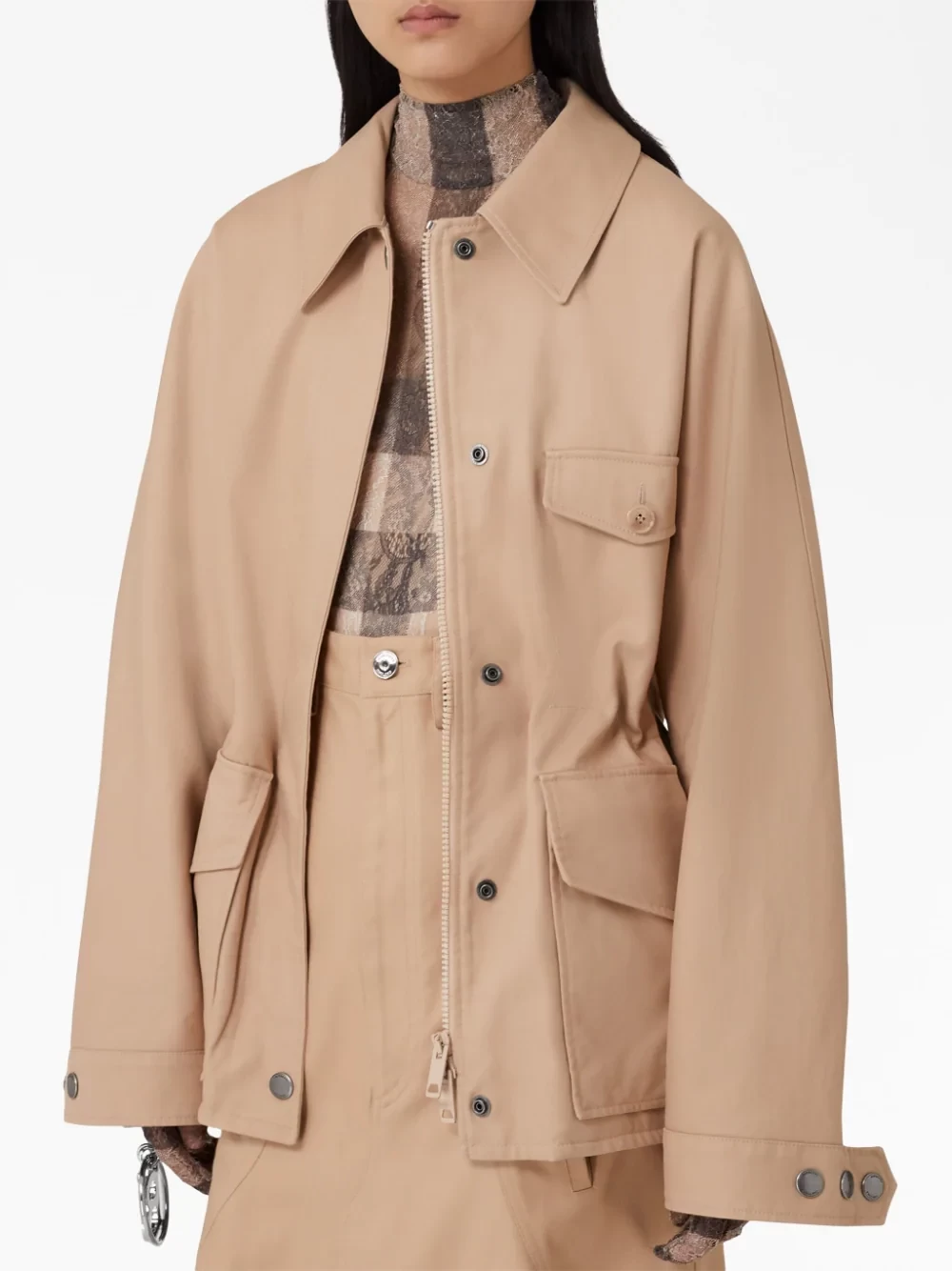 front press-stud gabardine jacket