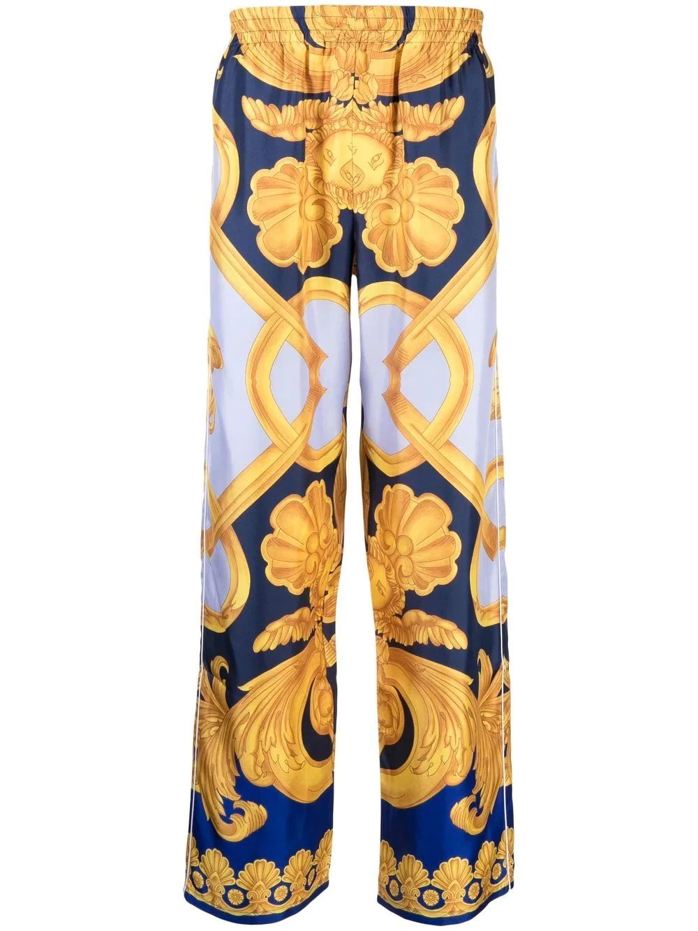 baroque-print silk trousers