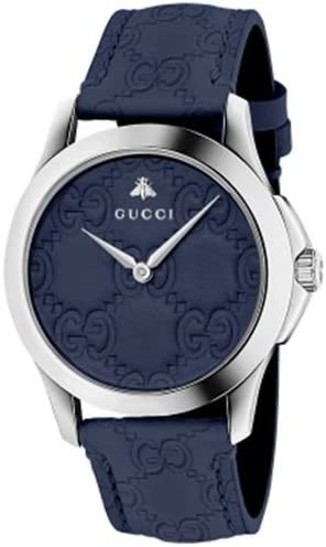 Gucci Quartz Stainless Steel and Leather Casual Blue Watch (Model: YA1264032)