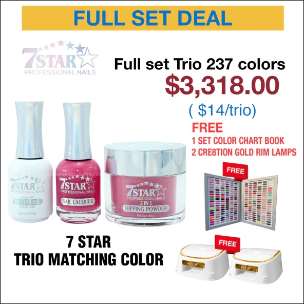 7 Star Trio Matching Color - Full set 237 Colors w/ 1 set Color Chart Book & 2 Cre8tion White with Gold Rim Lamps