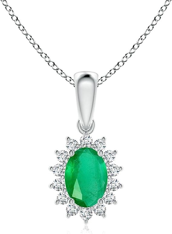 Angara Natural Emerald Halo Solitaire Pendant Necklace for Women, Girls in 14K Solid Gold/Platinum | May Birthstone | Jewelry Gift for Her | Birthday|Wedding Anniversary