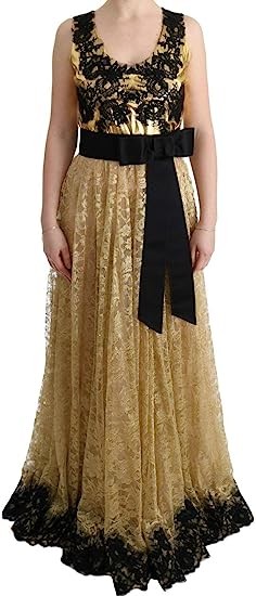 Dolce & Gabbana Gold Black Floral Lace Dress