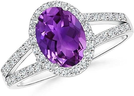 Angara Natural Amethyst Halo Ring for Women, Girls in 14K Solid Platinum | February Birthstone Jewelry Gift for Her |Birthday|Wedding|Anniversary|Engagement