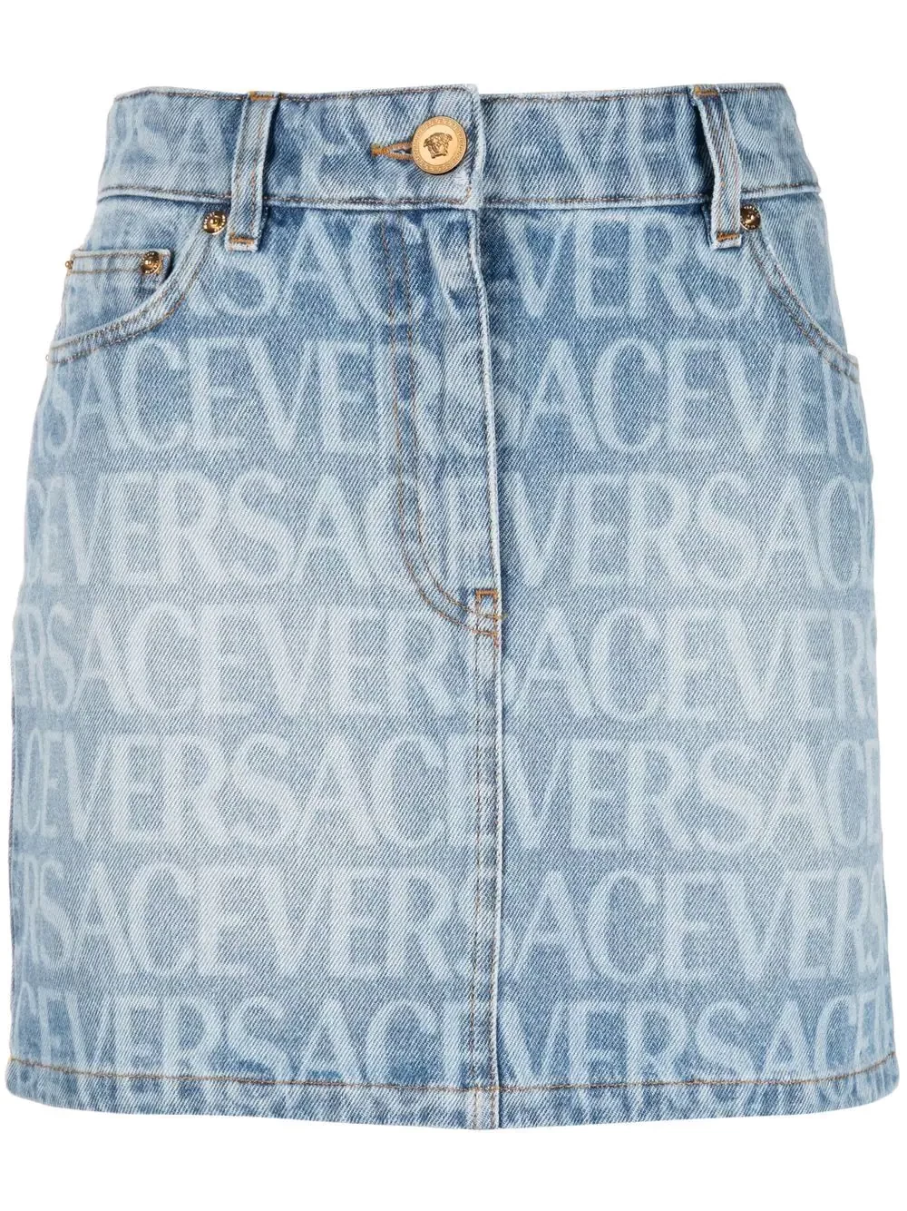 logo-print denim miniskirt