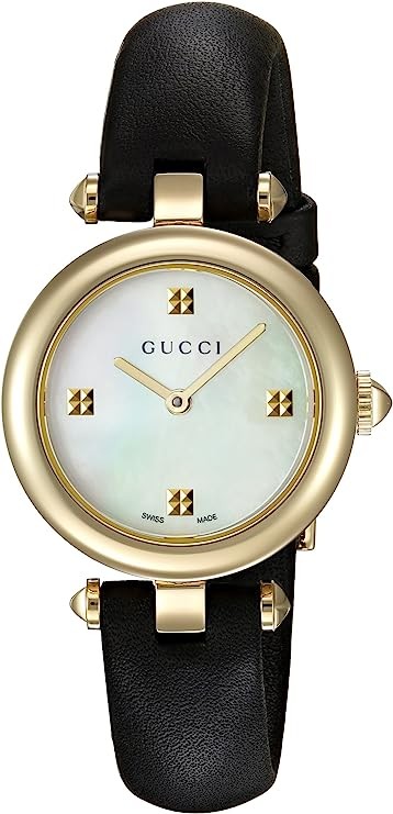 Gucci Swiss Quartz Gold-Tone and Leather Dress Black Women's Watch(Model: YA141505)