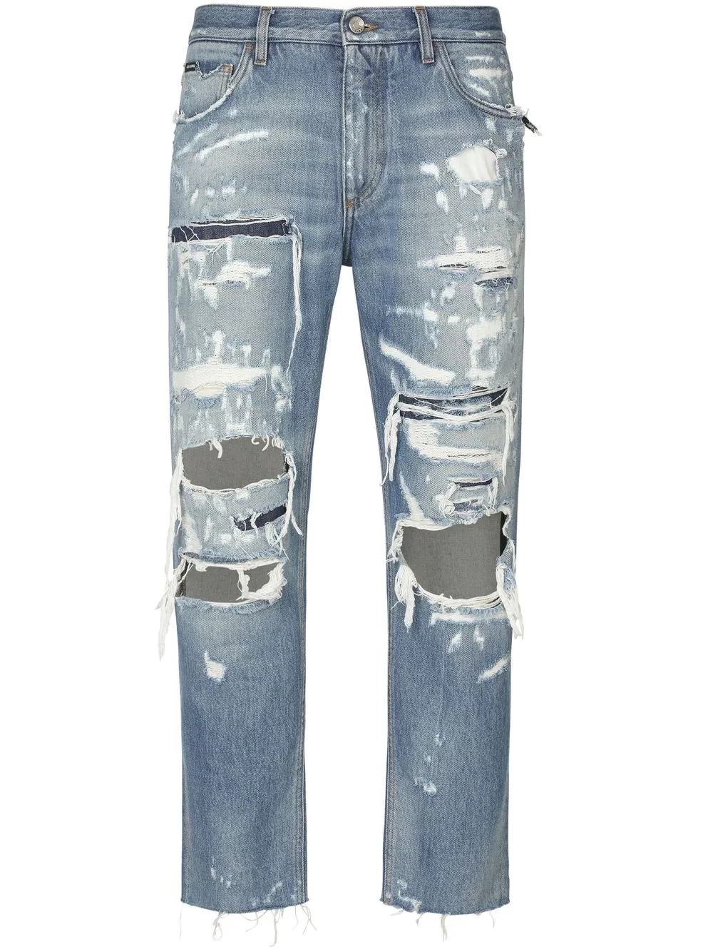 ripped-detail straight-leg jeans