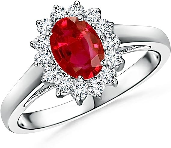Angara Natural Ruby Princess Diana Ring for Women, Girls in 14K Solid Platinum 950 - July Birthstone Jewelry Gift Birthday Wedding, Anniversary, Engagement