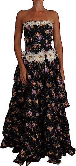 Dolce & Gabbana Women's Black Sartoria Ball Floral Rose Crystal Dress Size IT36