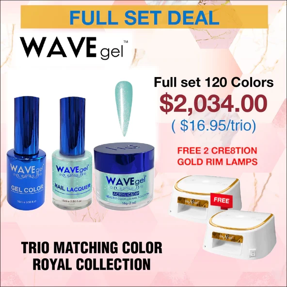 Wavegel Trio Matching Color - Royal Collection - Full set 120 Colors w/ 2 Cre8tion White with Gold Rim Lamps