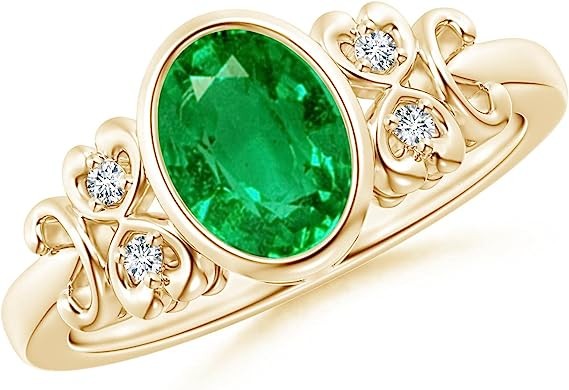 Angara Natural Emerald Solitaire Ring for Women, Girls in 14K Solid Gold | May Birthstone Jewelry Gift for Her |Birthday|Wedding|Anniversary|Engagement