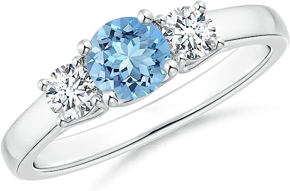 Angara Natural Aquamarine and Diamond Three Stone Ring for Women, Girls in Sterling Silver/14K Solid Platinum | March Birthstone Jewelry Gift for Her |Birthday|Wedding|Anniversary|Engagement