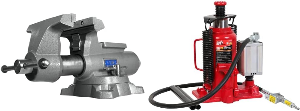 Wilton 880M Mechanics Pro Bench Vise, 8" Jaw Width, 8-1/2" Jaw Opening (28813) & BIG RED TA92006 Torin Pneumatic Air Hydraulic Bottle Jack with Manual Hand Pump, 20 Ton (40,000 lb) Capacity, Red