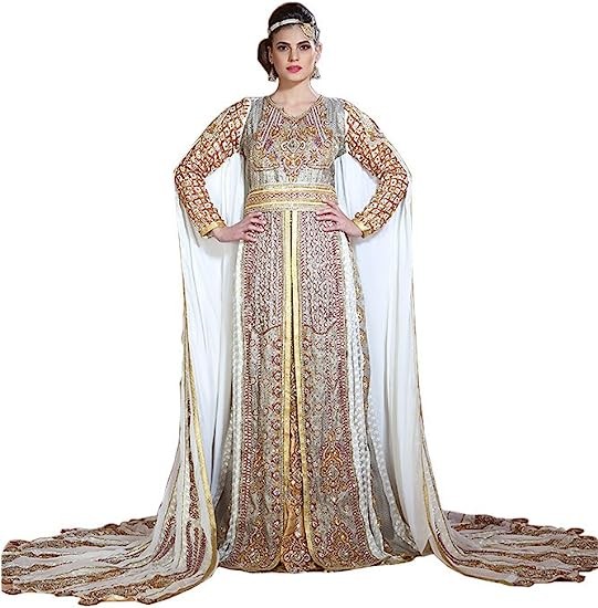 Kolkozy Fashion Women's Modern Moroccan Wedding Long Sleeve Dress Kaftan