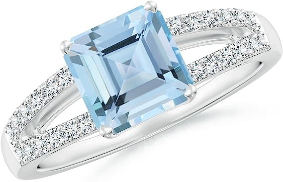 Angara Natural Aquamarine Solitaire Ring for Women, Girls in 14K Solid Platinum | March Birthstone Jewelry Gift for Her | Birthday | Wedding | Anniversary | Enagagement