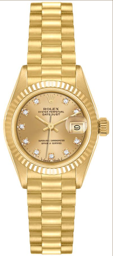 Rolex Lady-Datejust 26 Yellow Gold President Bracelet Women's Watch 69178