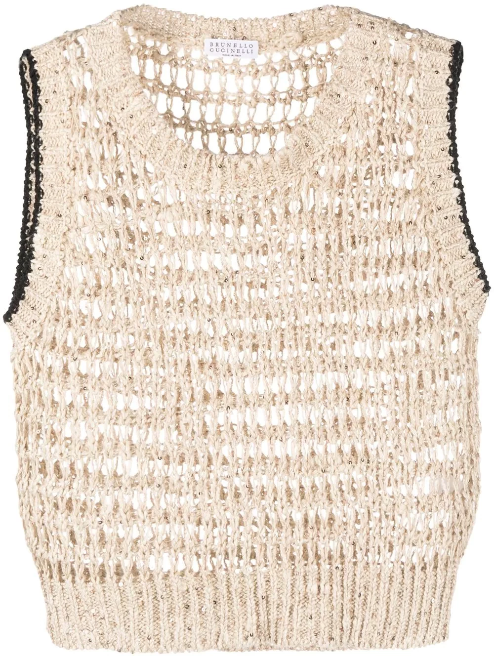 open-knit crew neck vest