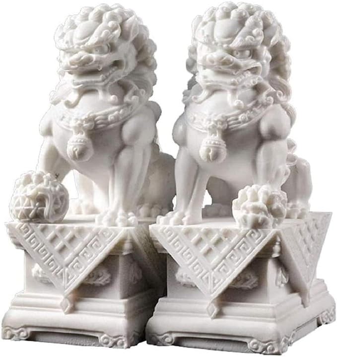 Stone Lion A Pair of Lions Statues Fu Foo Dogs Chinese Feng Shui Decoration for Home and Office Attract Wealth Decoration Ornaments