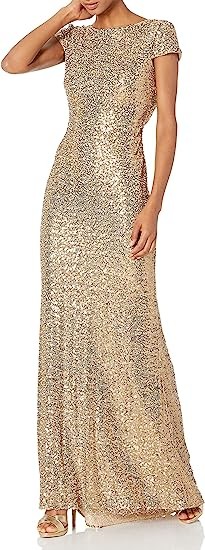 Badgley Mischka Women's Cowl Back Sequin Classic Gown