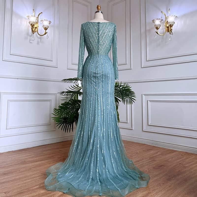 Women's Party Dinner Long Sleeve Evening Gown Slim Dress Dinner Formal Beaded Maxi Dresss