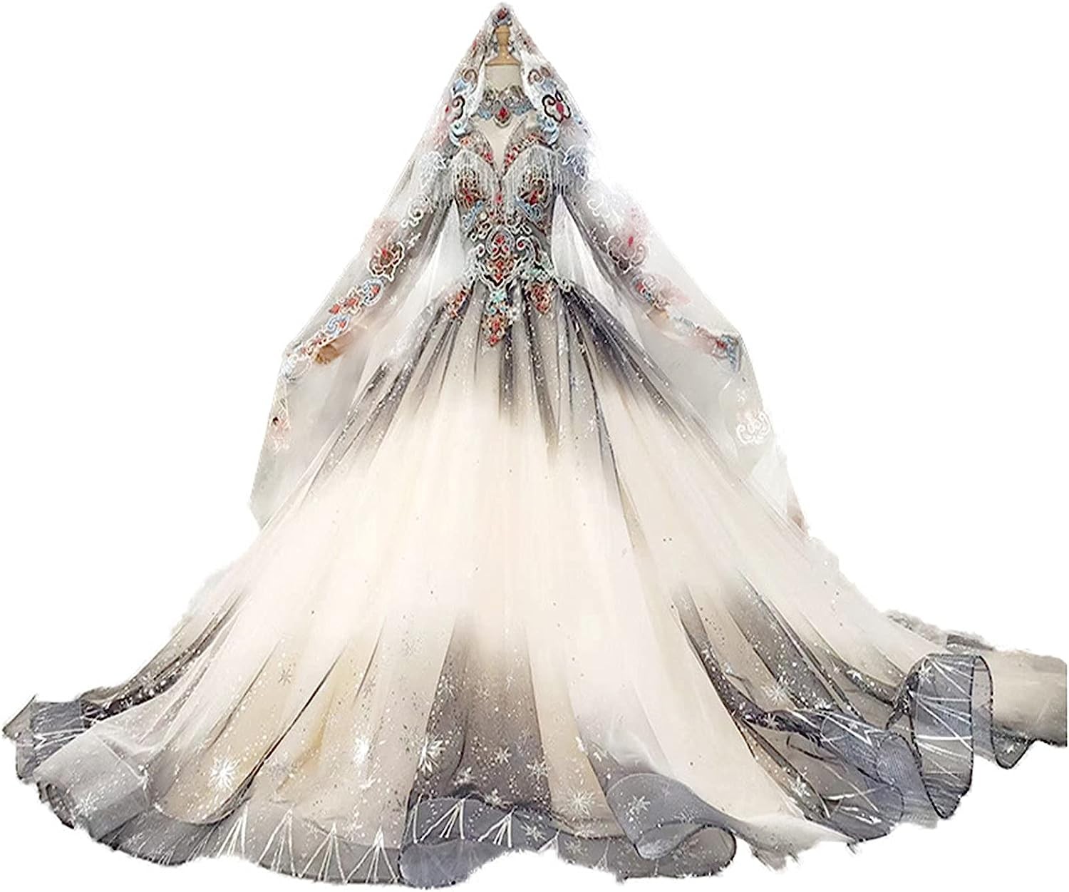 Duaruimo Customize Mesh Wedding Evening Dress Tassel Prom Bride Dresses,Black