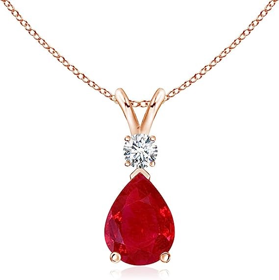 Angara Natural Ruby Teardrop Pendant Necklace with Diamond for Women, Girls in Sterling Silver / 14K Solid Gold/Platinum with 18" Chain, July Birthstone Jewelry Gift for Her Birthday, Anniversary
